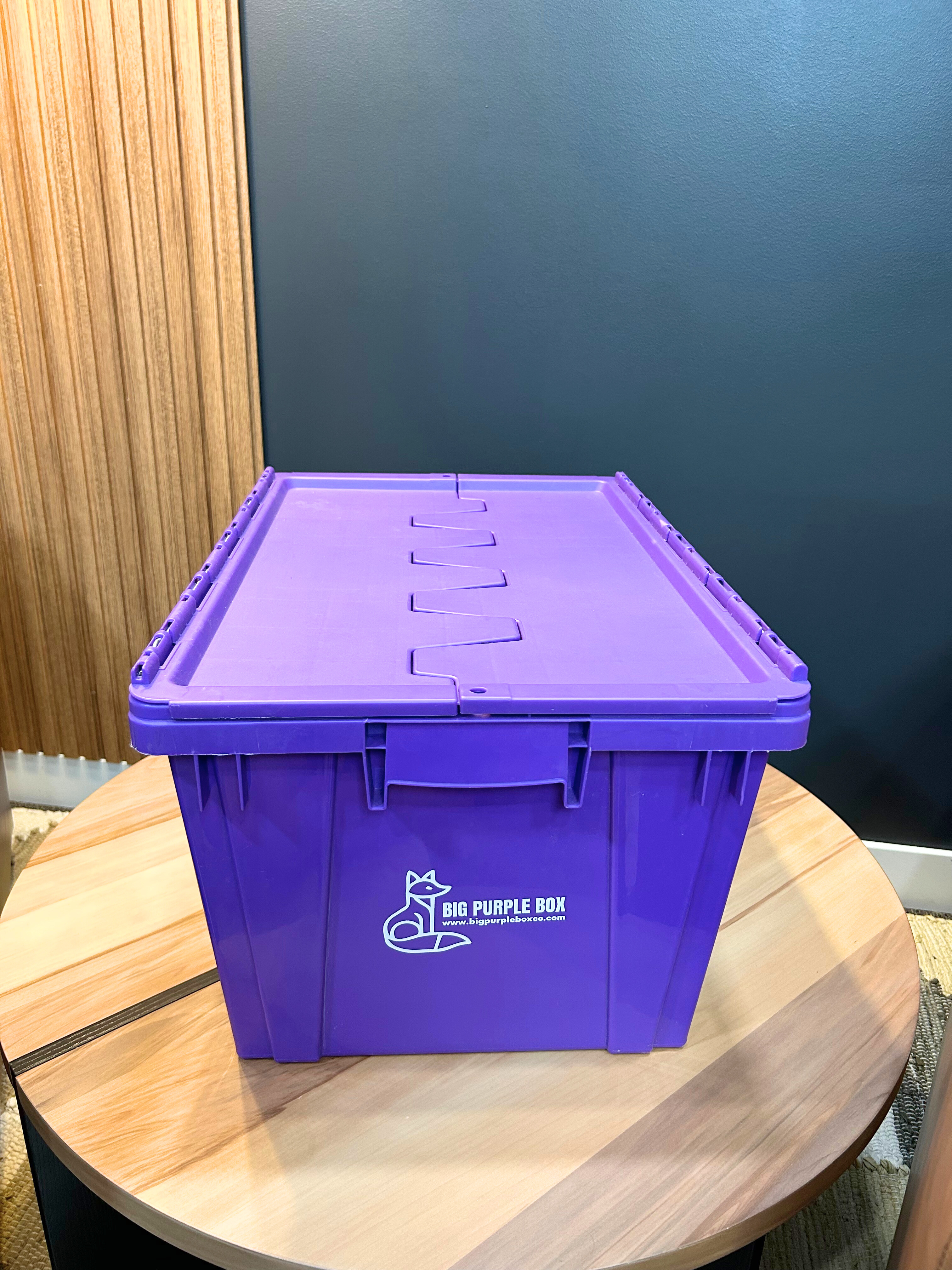 Purple box sitting on a table