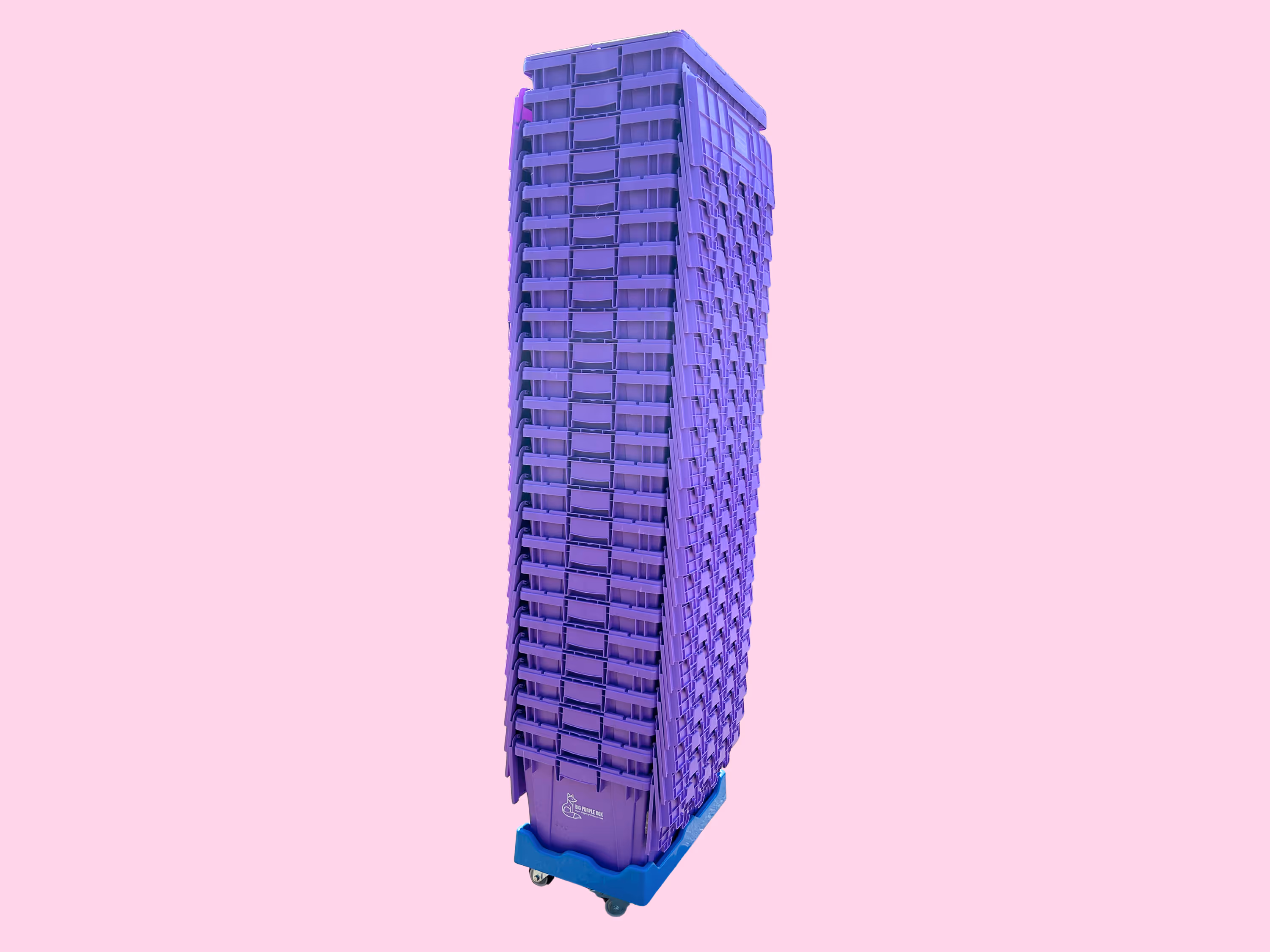 Image of 25 purple boxes stacked in a tower