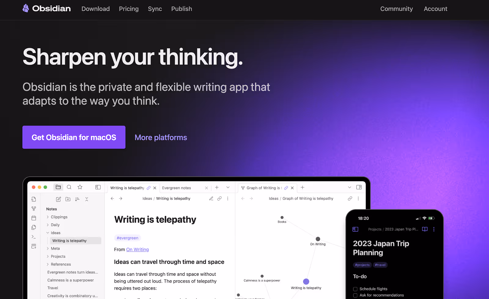 Obsidian note taking app