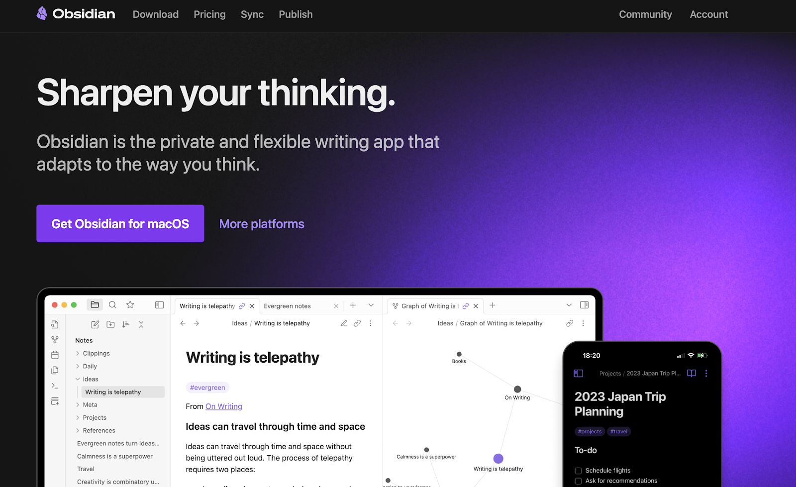 Obsidian note taking app