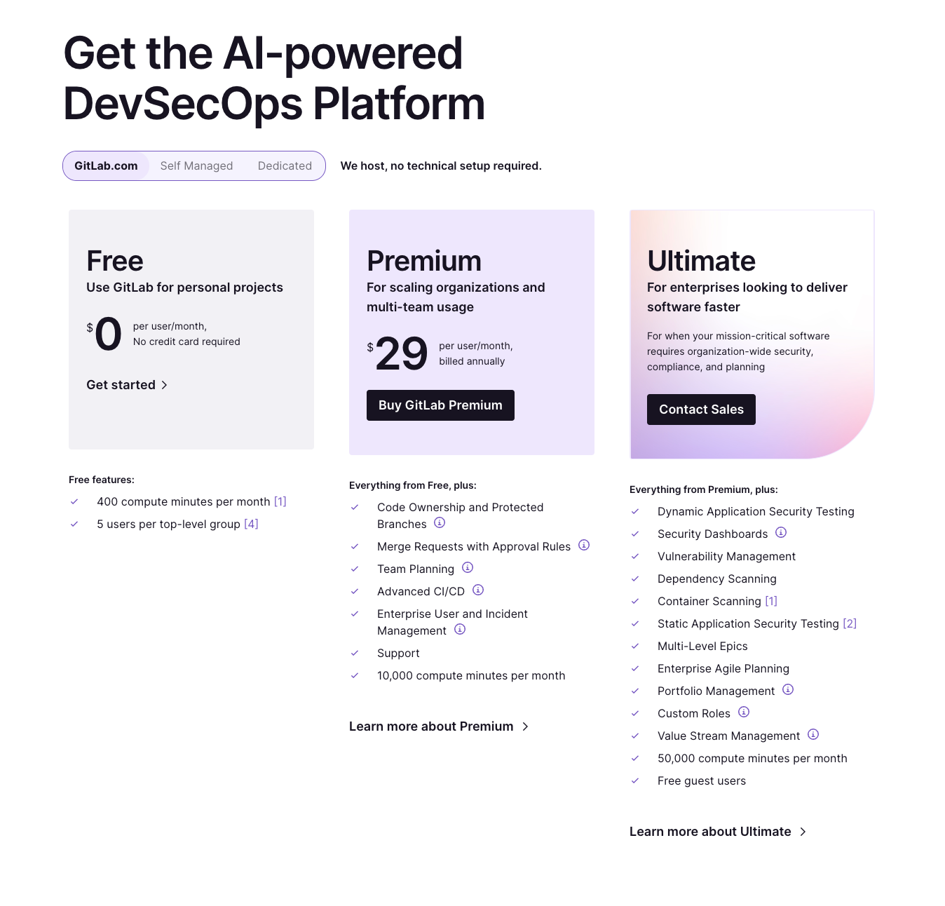 Gitlab pricing user friendly interface