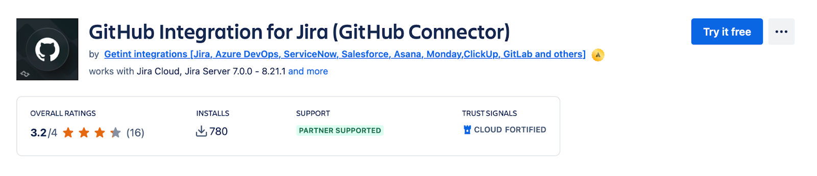Getint Github Jira Connector available on Atlassian Marketplace