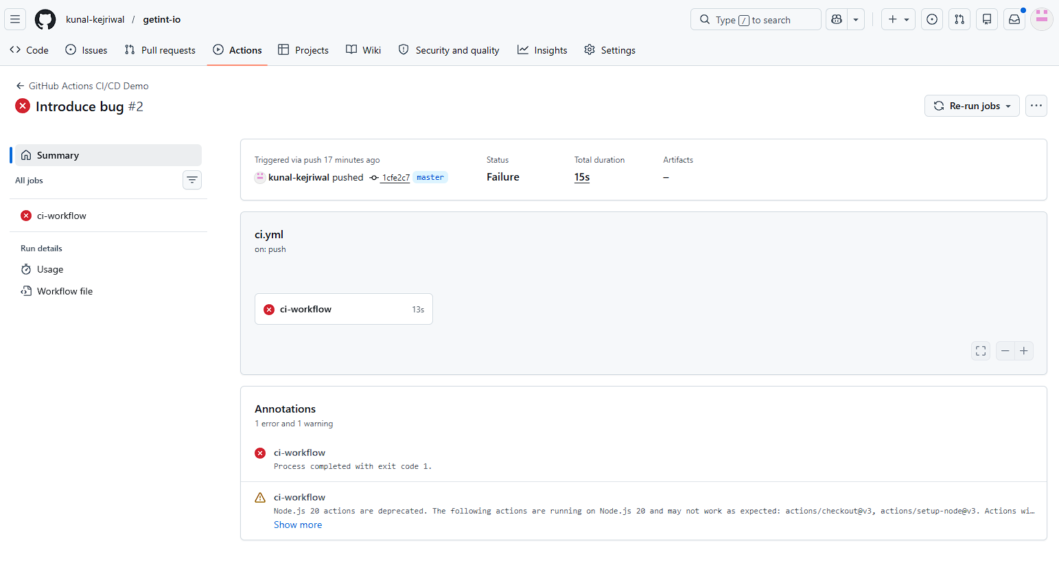 GitHub second commit error workflow