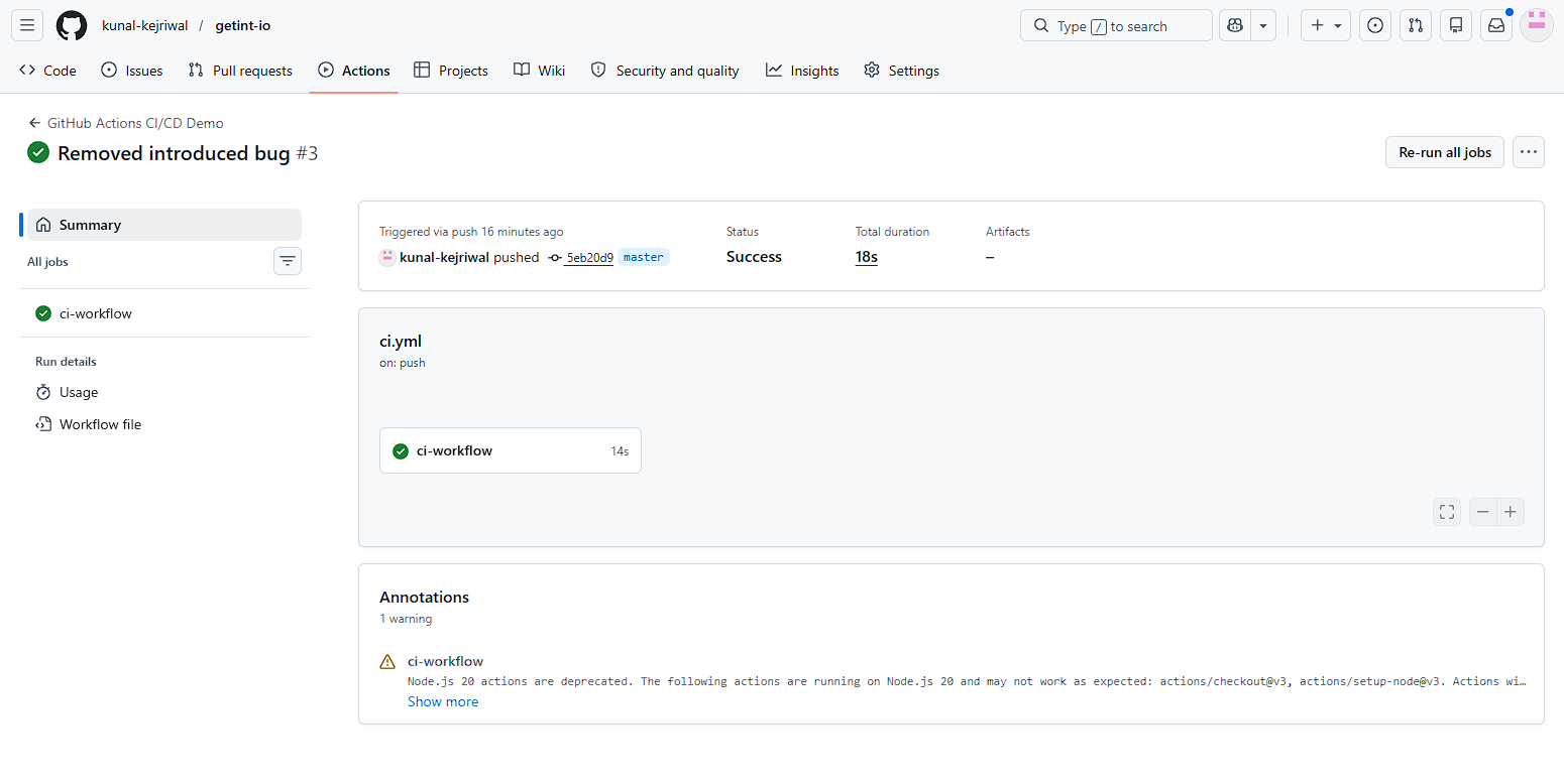GitHub third commit success workflow