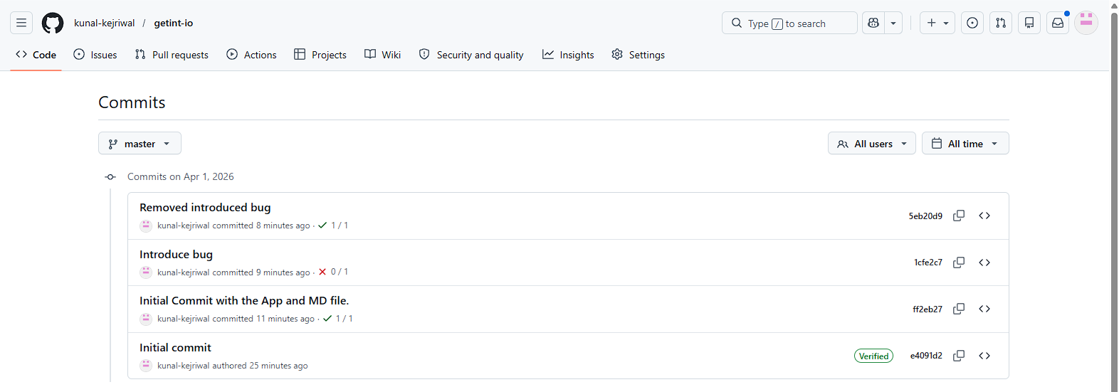 GitHub commit history