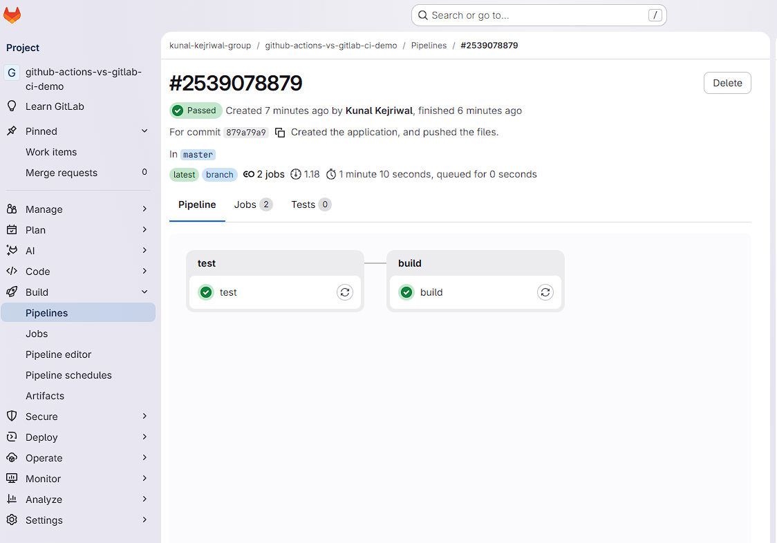 GitLab pipeline build success