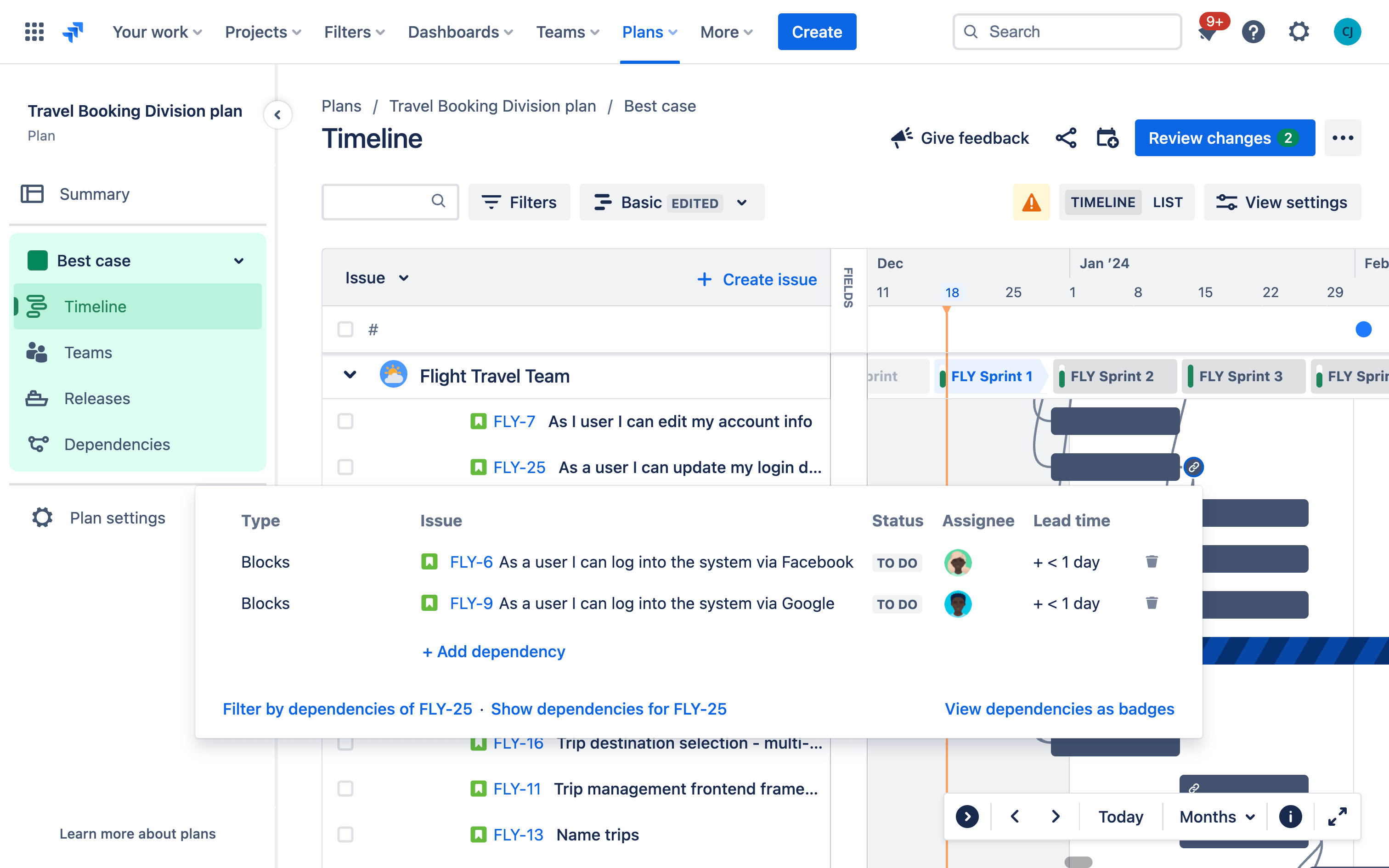 Jira dependency management board