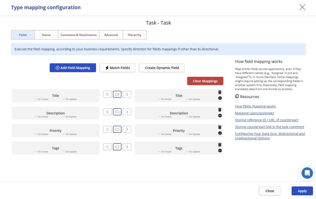 Azure DevOps Clickup field mapping configuration