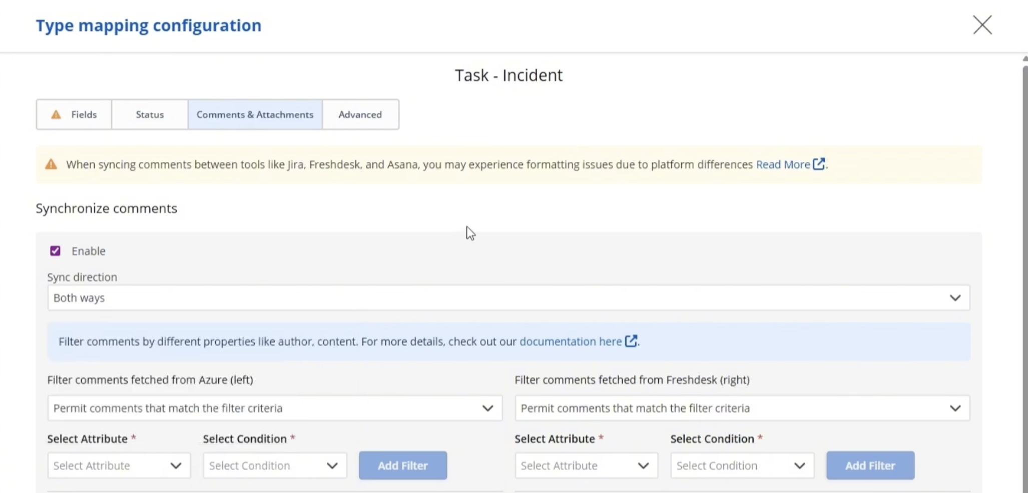 Syncing comments and attachments between Azure and Freshdesk