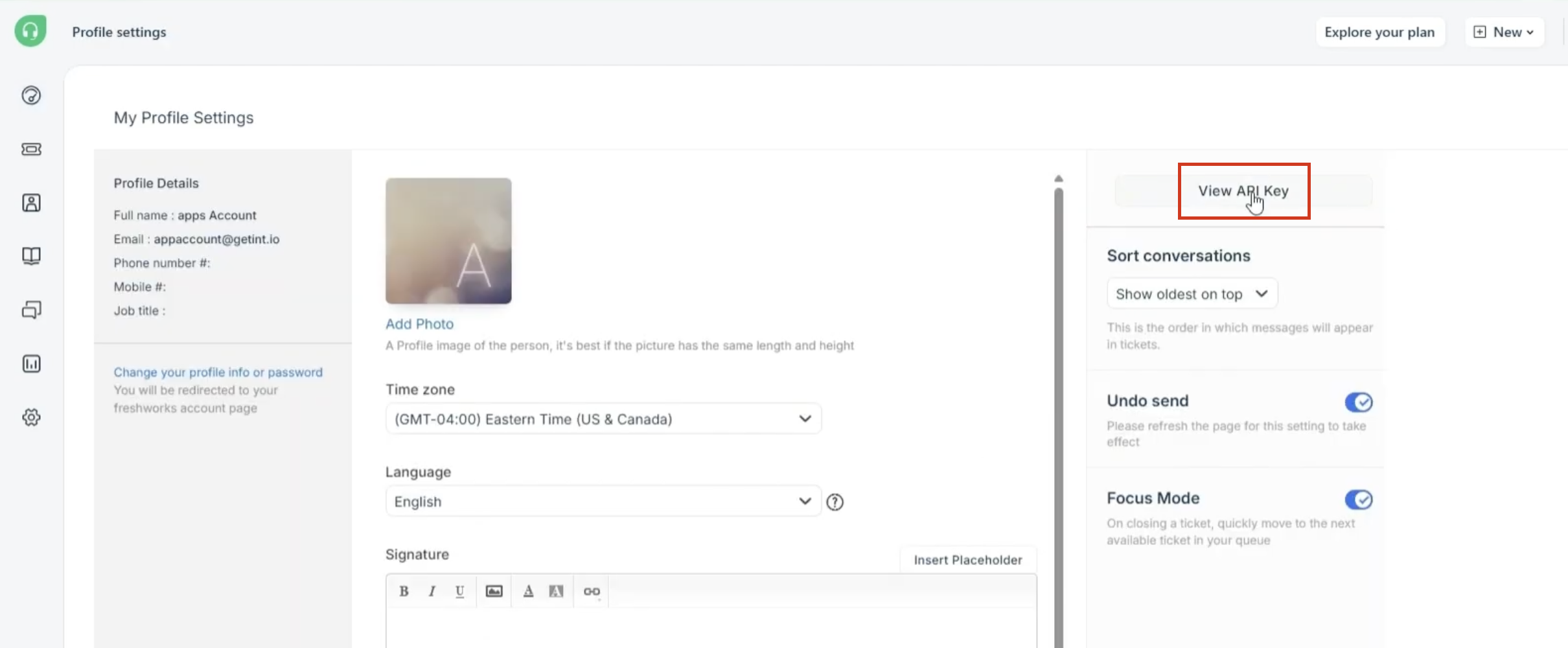 Generating Freshdesk API key