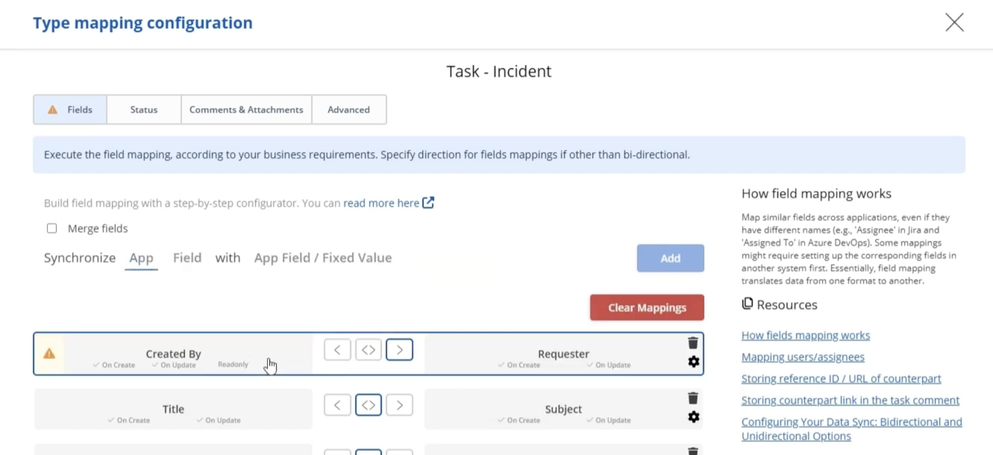 Mapping fields between Azure and Freshdesk