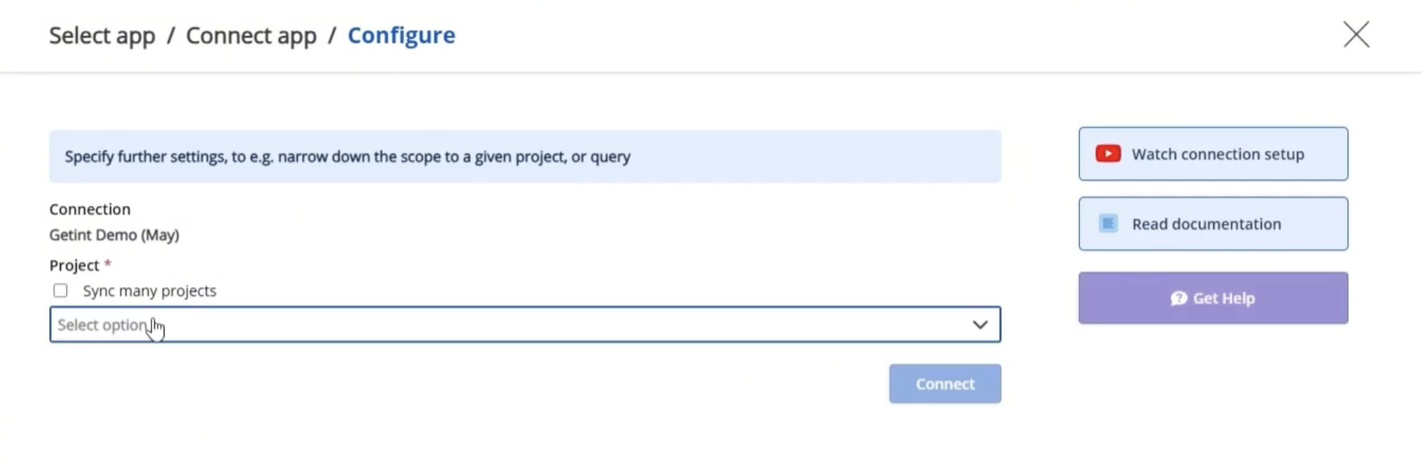 Choosing which Azure projects to connect with Freshdesk