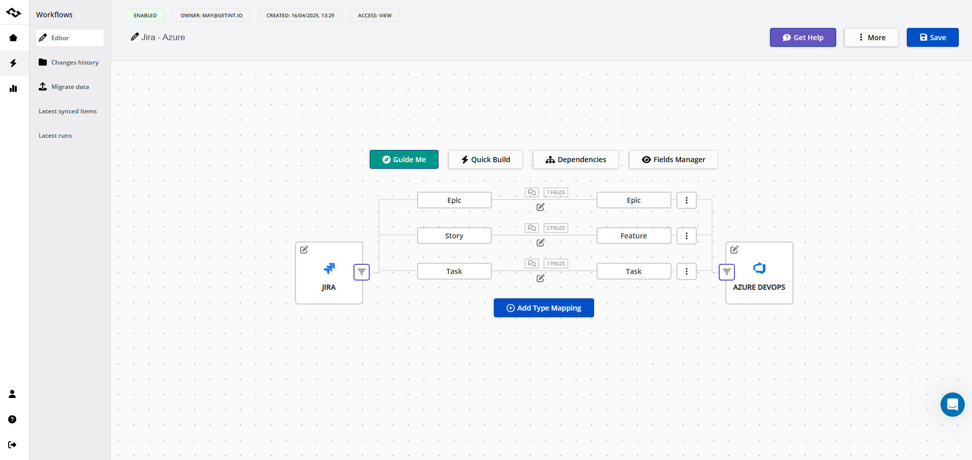 Jira Azure DevOps connection dashboard
