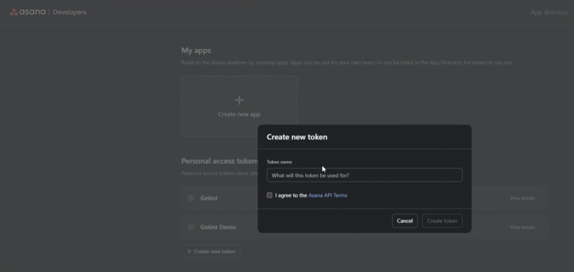 Creating Asana token