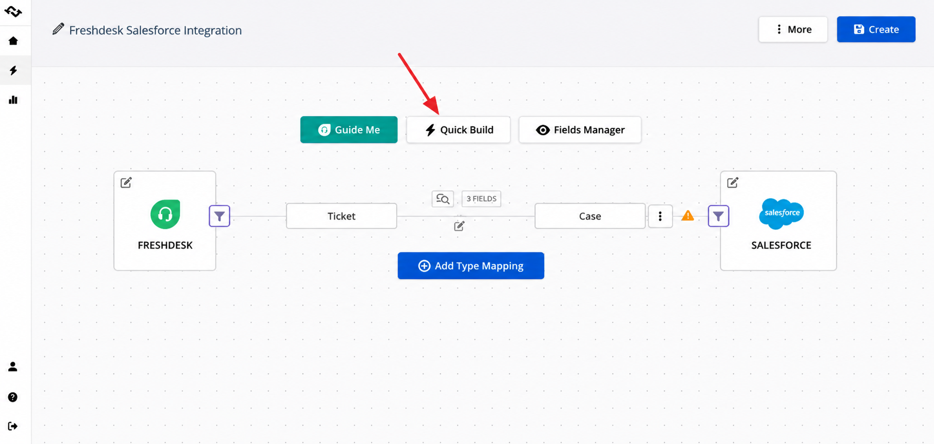 Use Quick Build feature while integrating Salesforce and Freshdesk to map work items types between them