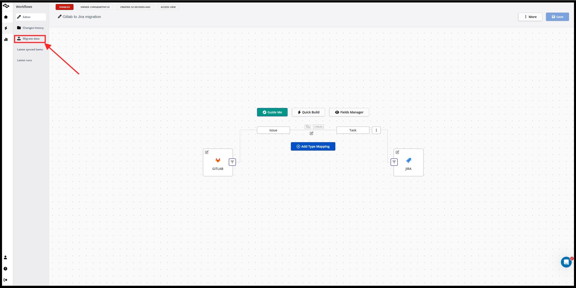 Example: Getint GitLab Jira migration dashboard