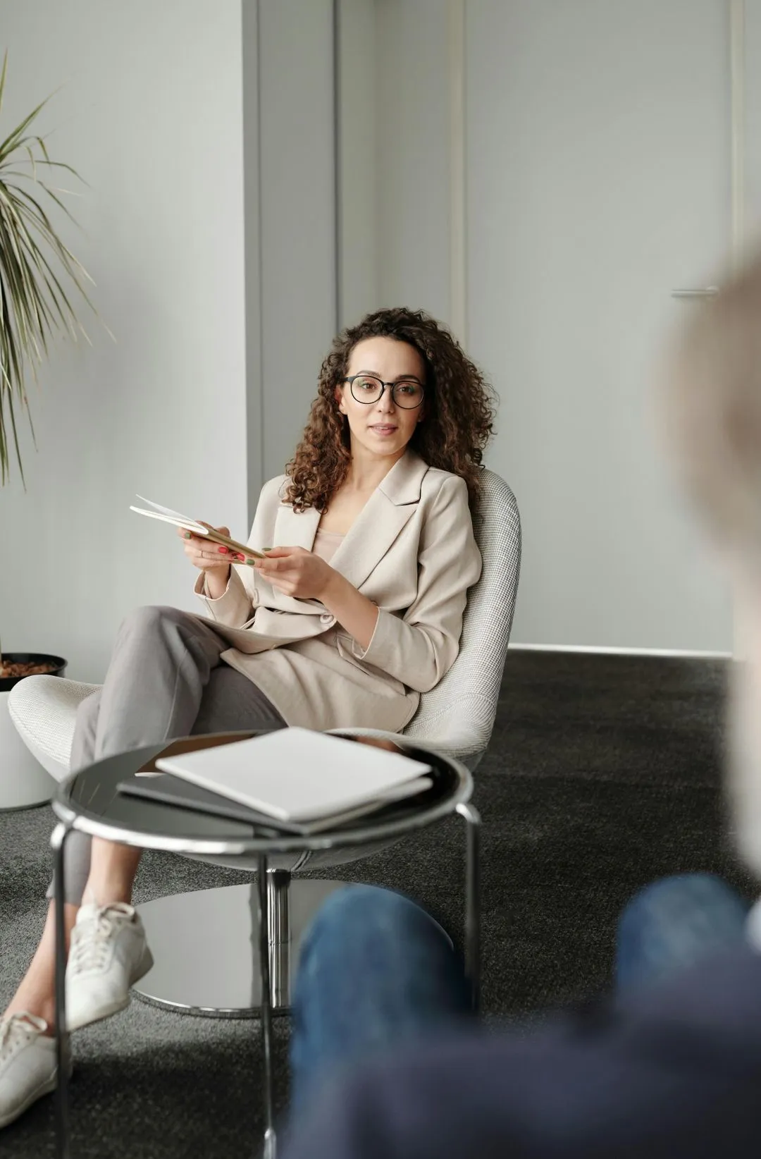 Woman listening to someone speak