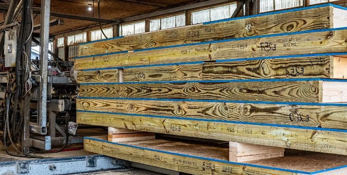 A stack of wall panels being created in the facility