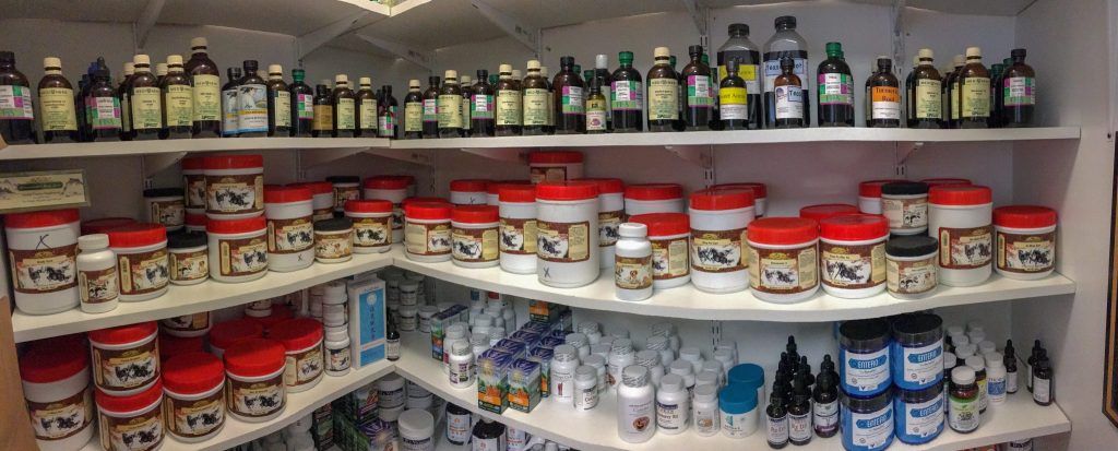 Natural pet diet plan - Assortment of herbs and dietary supplements at Prism Integrative Veterinary Health.