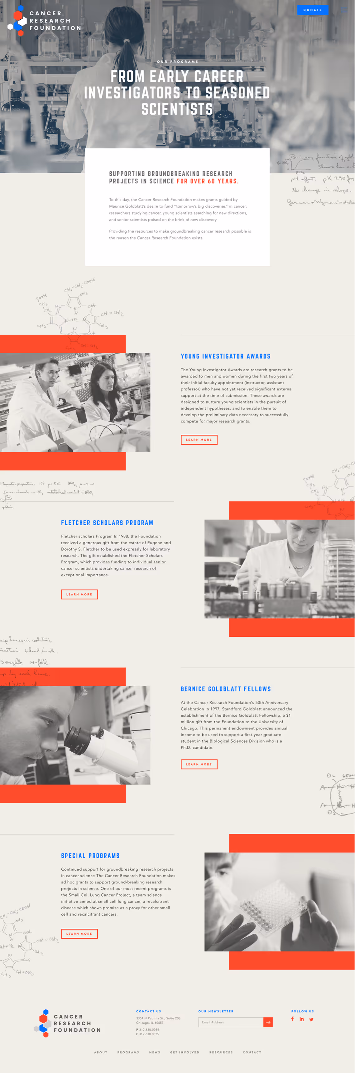 Website design for the Cancer Research Foundation programs landing page