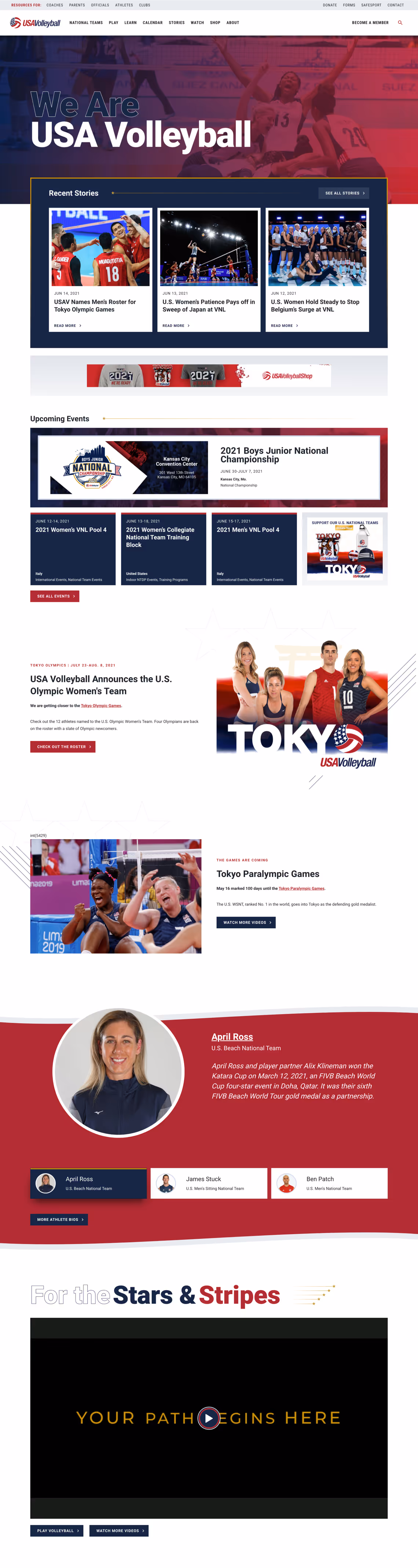 A screenshot of the USA Volleyball website design