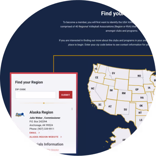 The USAV website with a map that you can search