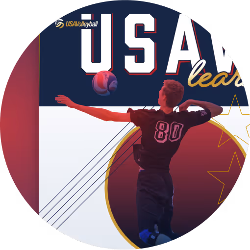 The USAV website with an image of a volleyball player about to hit the ball