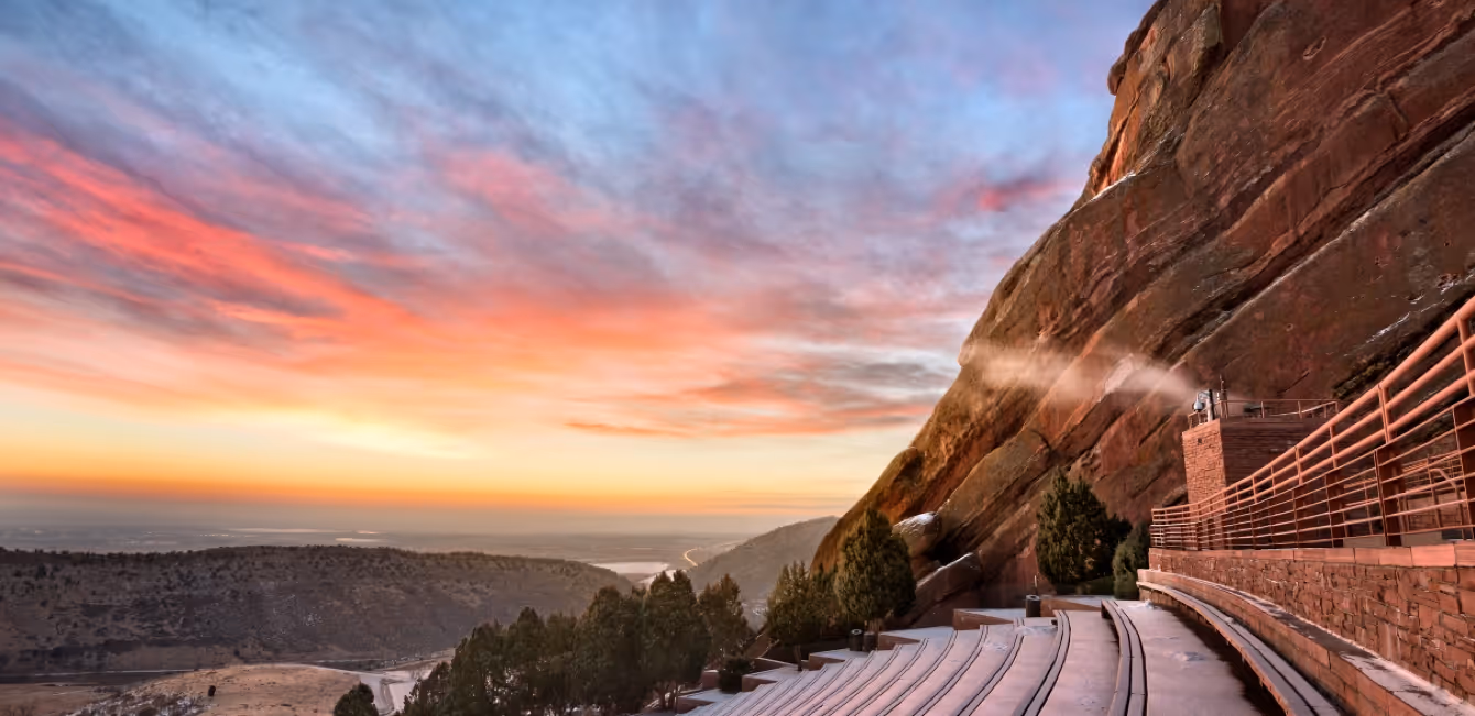 The colorful sky at the Red Rocks amphitheater