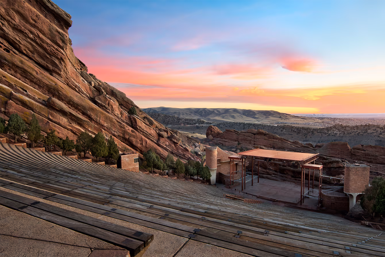 Looking down the steps of the Red Rocks amphitheater