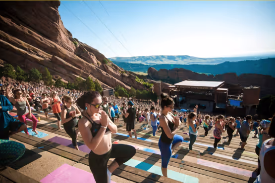 People doing yoga at Red Rocks