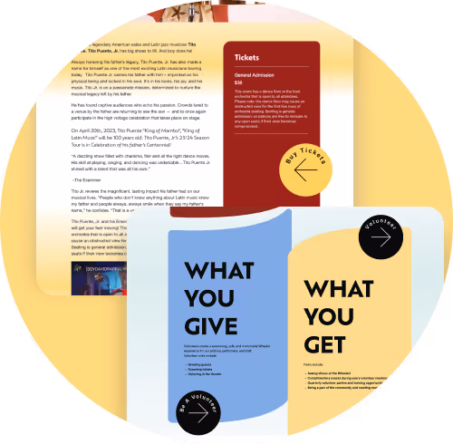 A design of the donate page that says "What you give" and "What you get".