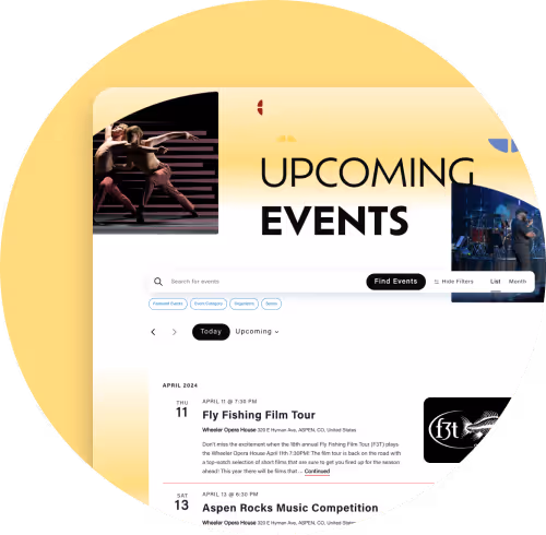 The designs for the events page.