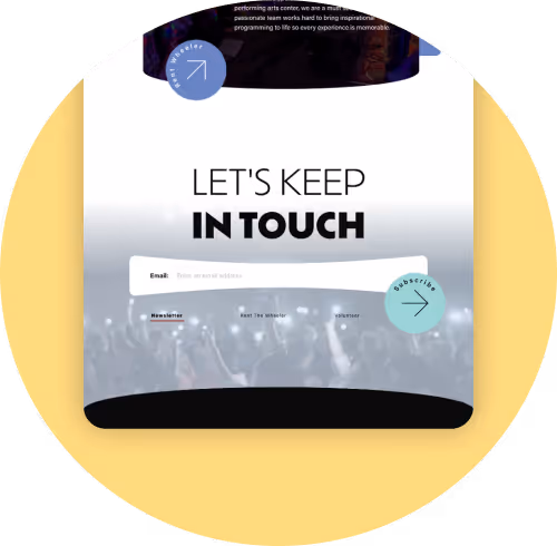 The design for the newsletter signup field with the words "Let's keep in touch".