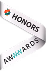 A ribbon that reads "Honors Awwwards"