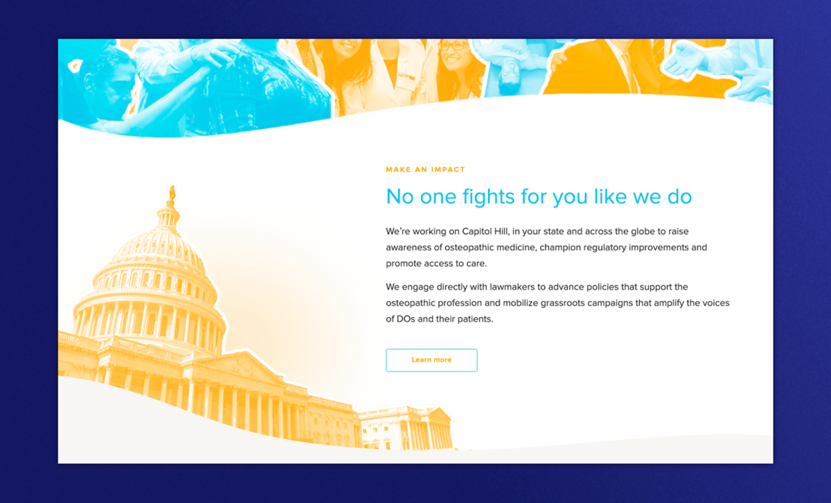 Benefit landing page with chunked content in the structure microcopy tag, headline, and then body copy