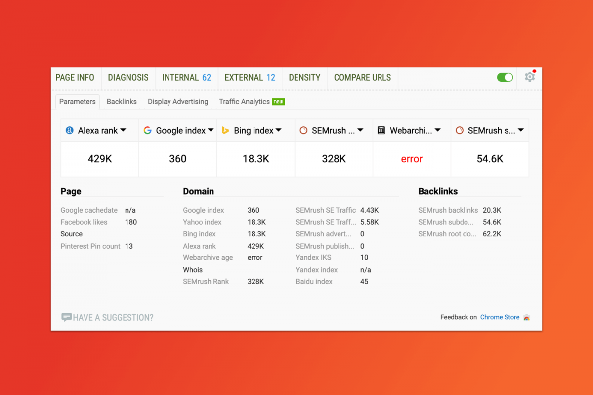 A screenshot of the SEOQuake Extension