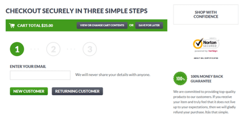 secure checkout page with norton logo