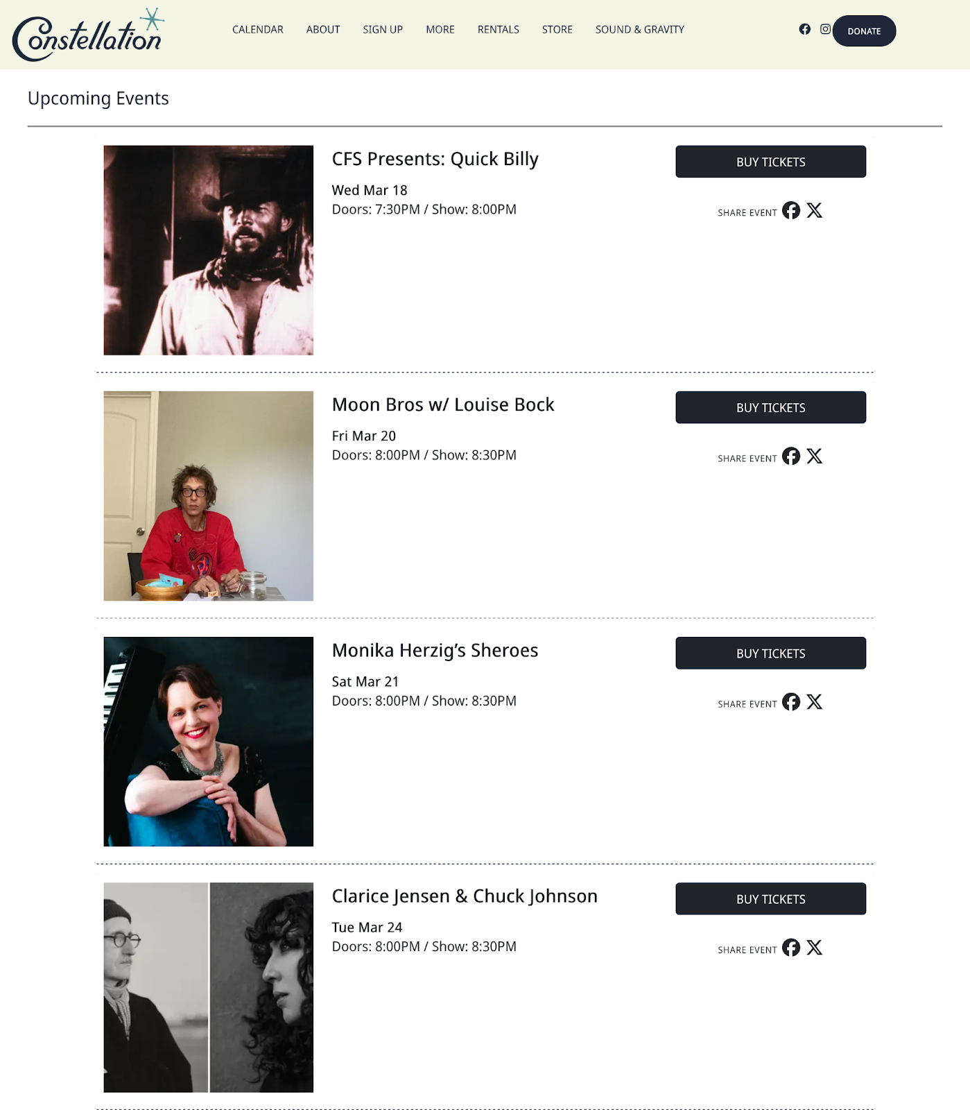 Screenshot of Constellation's event list.