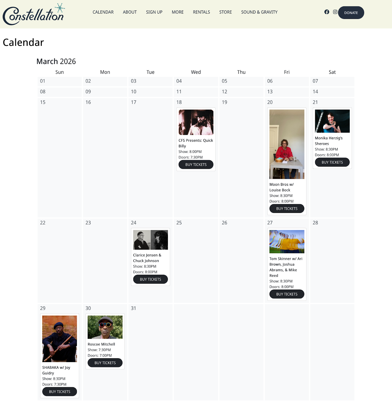 Screenshot of Constellation's event calendar.