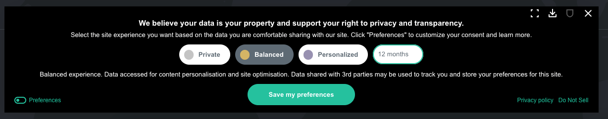 Example of a GDPR compliance banner