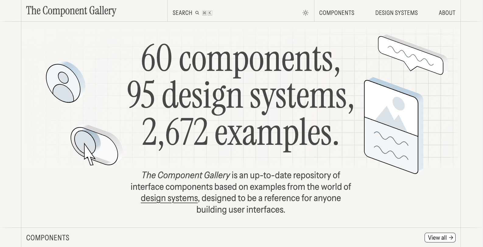 Screenshot of The Component Gallery website homepage
