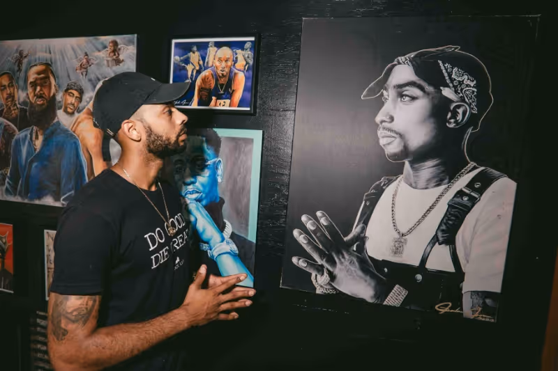 JJ inside the ArtCube with Tupac
