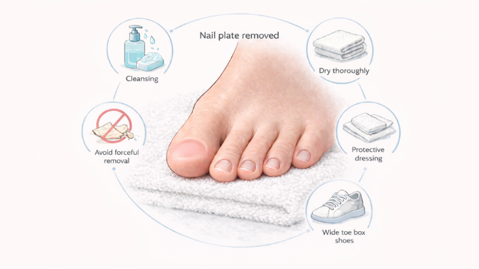 Toenail falling off care steps illustration