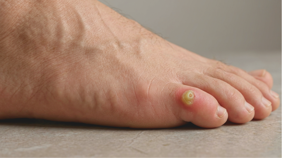 Hard corn on toe causing pain and pressure on foot