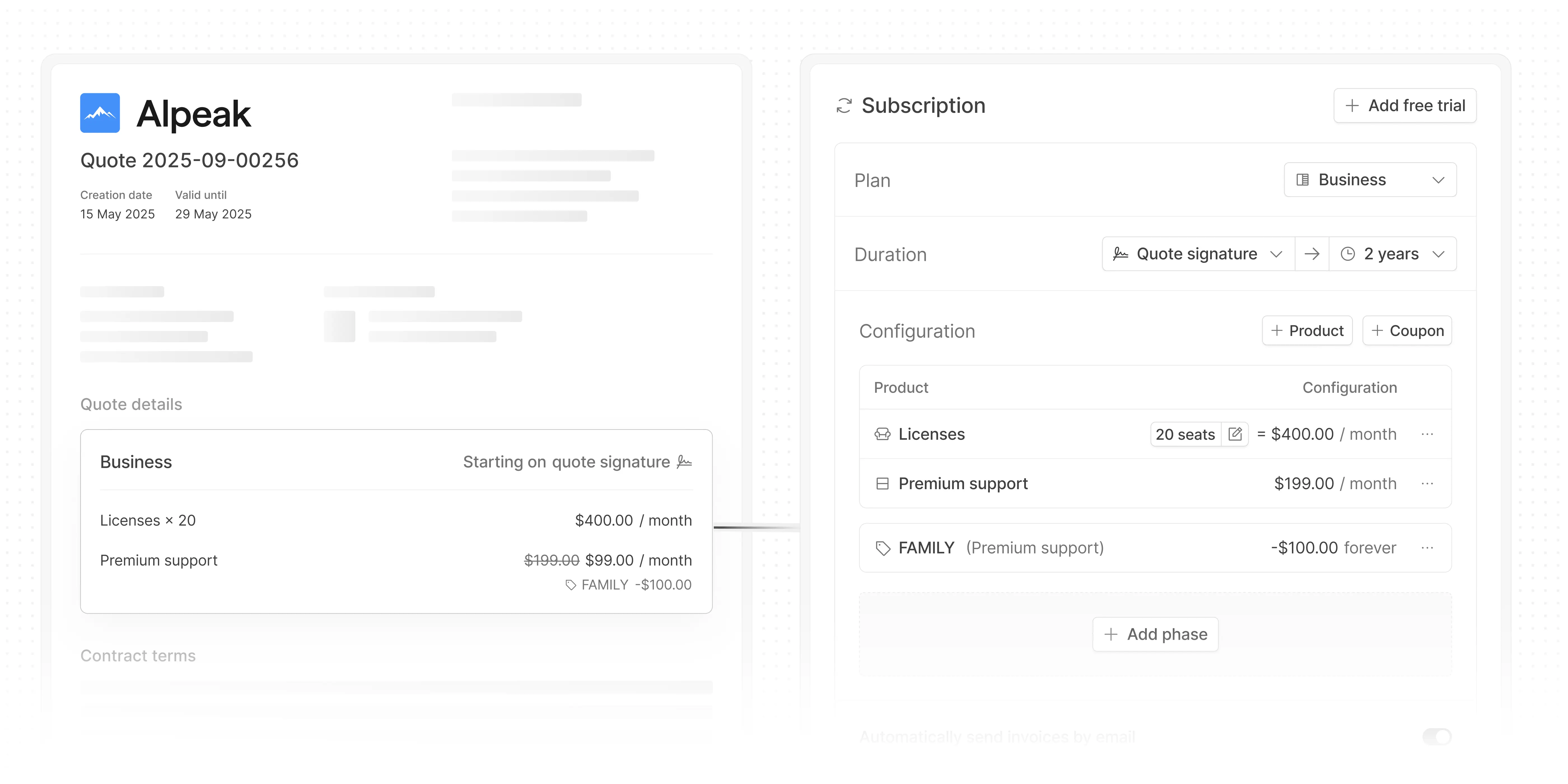 billing inside quoting