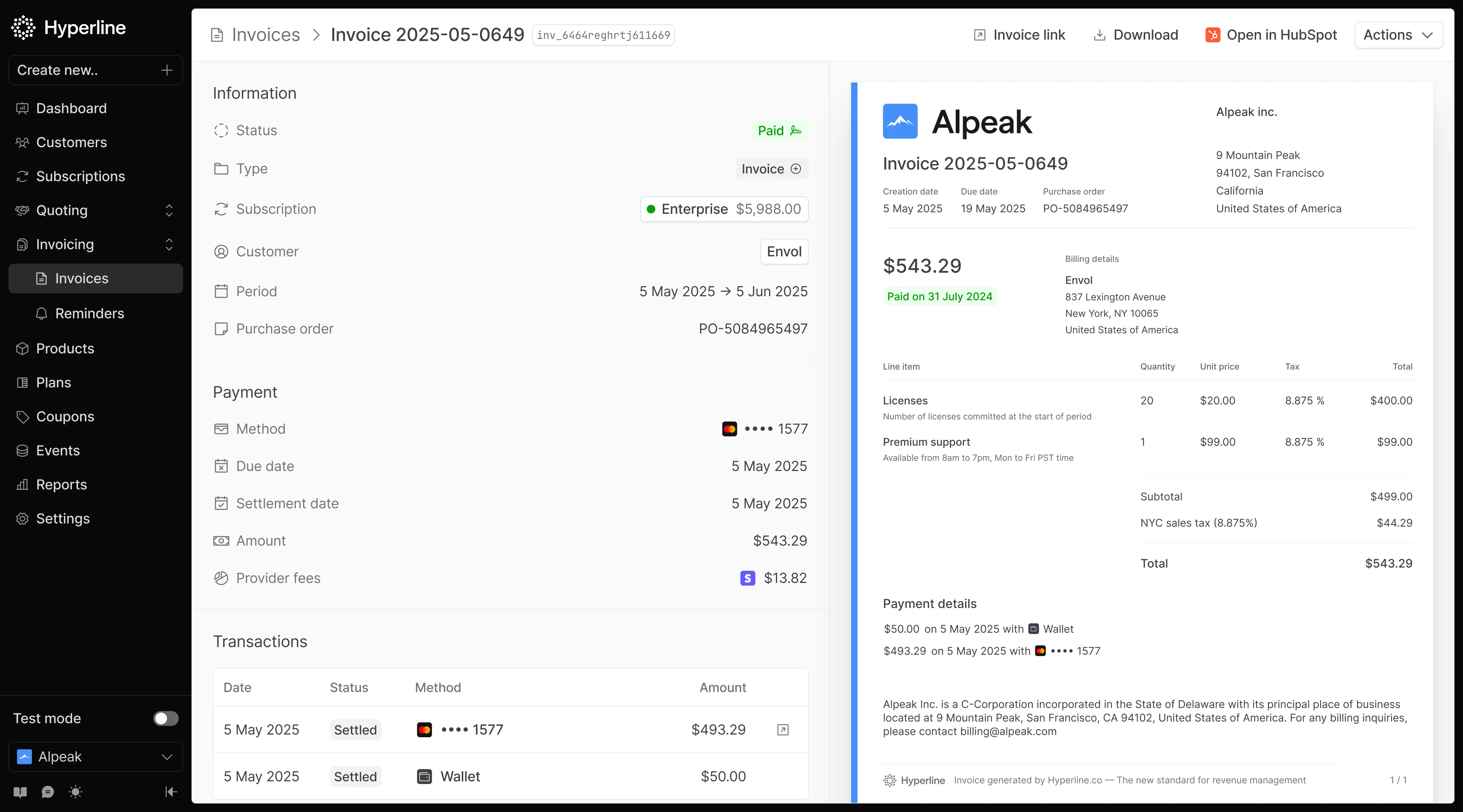invoice page