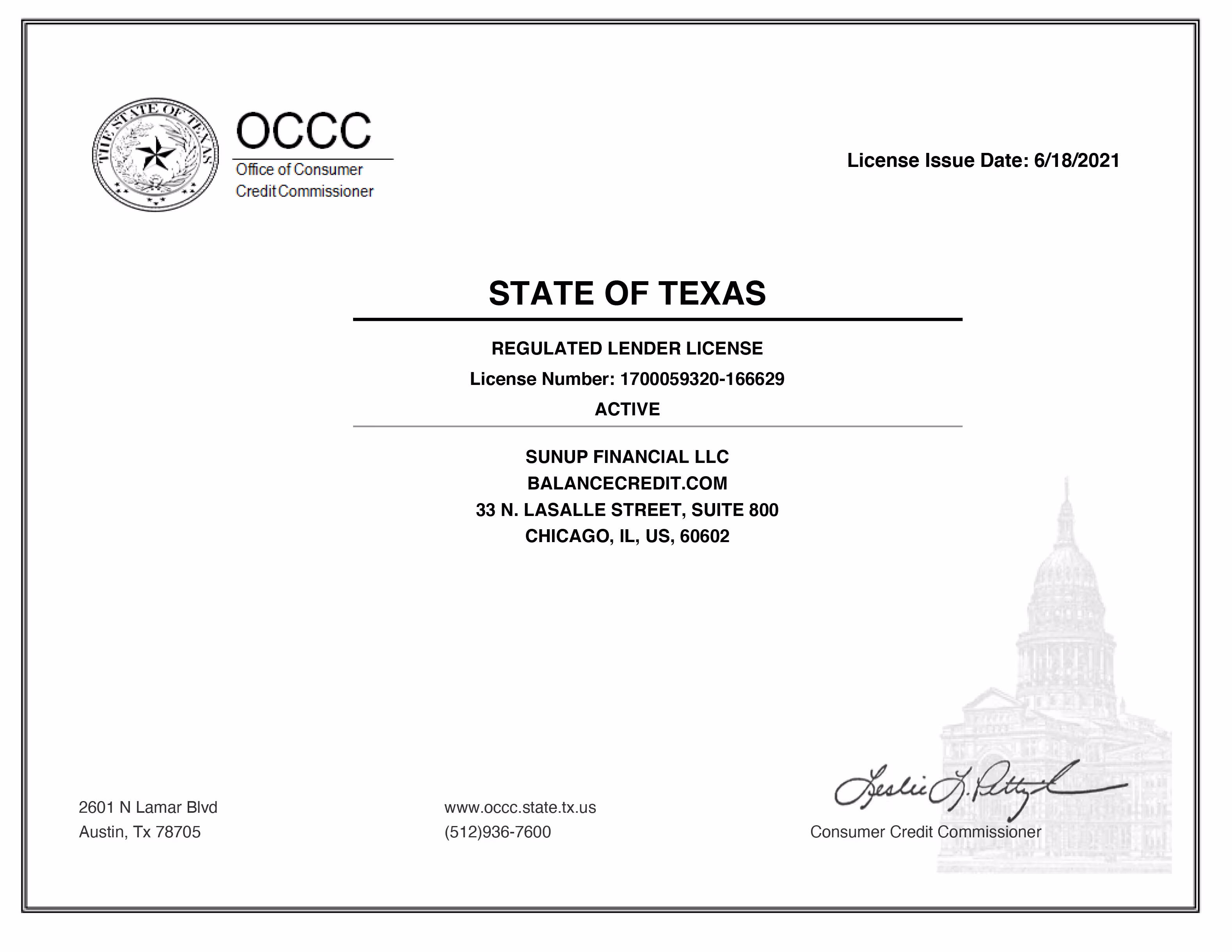 Texas Registered Lender License