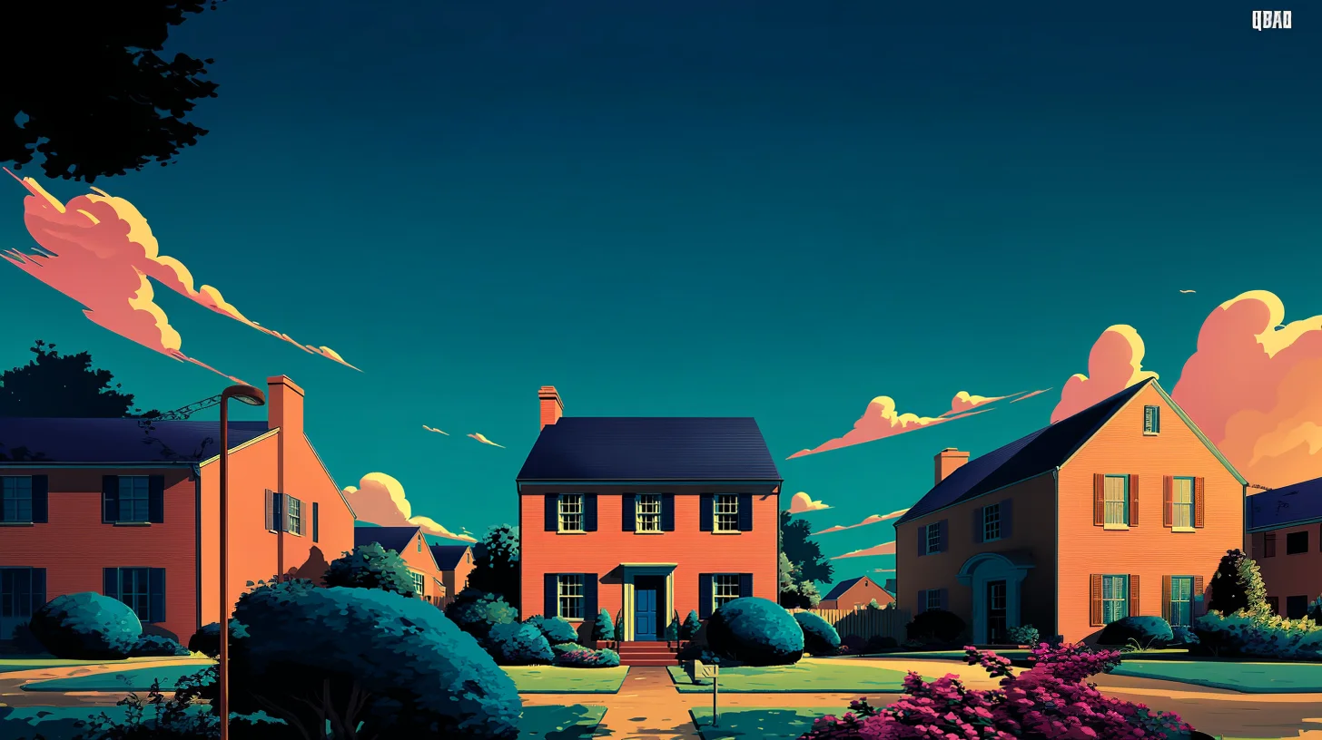 Illustration of a stable suburban neighborhood street, representing the core decision point for homeowners exploring options to sell their house and access home equity