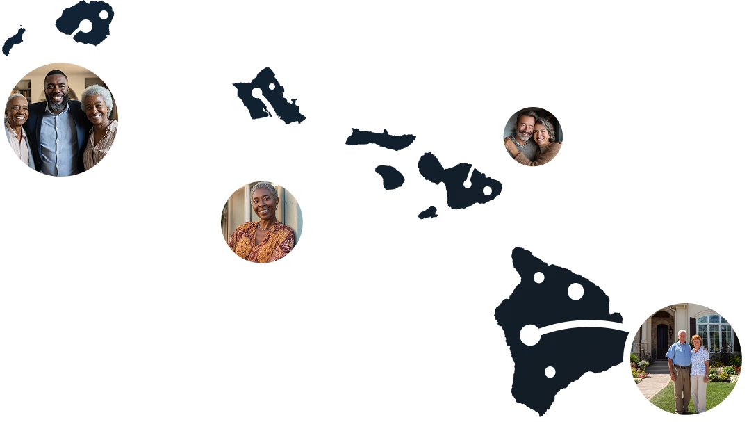 Vector map of Hawaii with homeowners unlocking home equity through Sell2Rent's sale-leaseback solution