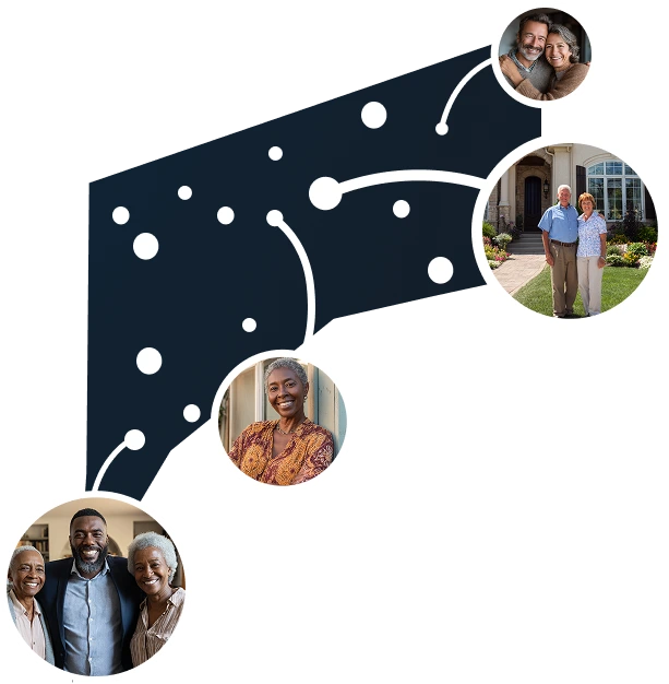 Vector map of Connecticut with homeowners discovering sale-leaseback options through Sell2Rent